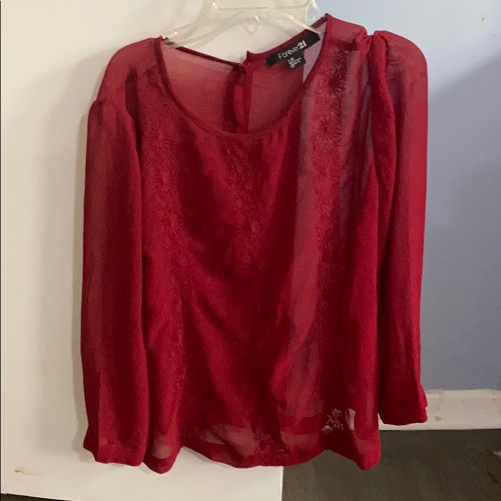 FOREVER 21 large blouse red ❤️ flower stitching